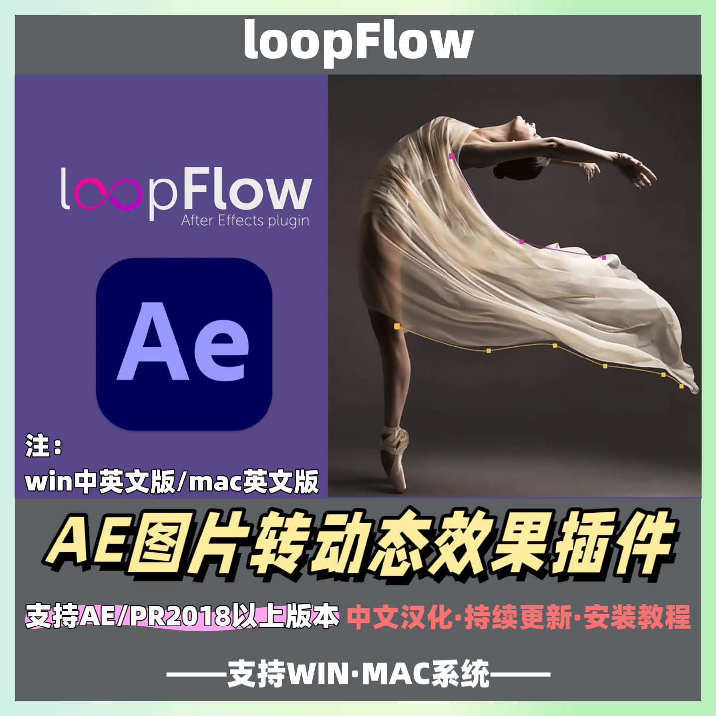 AE插件|loopFlow v1.3.1 Win/Mac 静态图片局部流动循环动画特效 中文汉化-猫知享